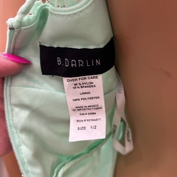 B Darlin Junior Dress Mint Green Scoop Neck Sleeveless Floral Lace Mini Lined - Picture 9 of 11